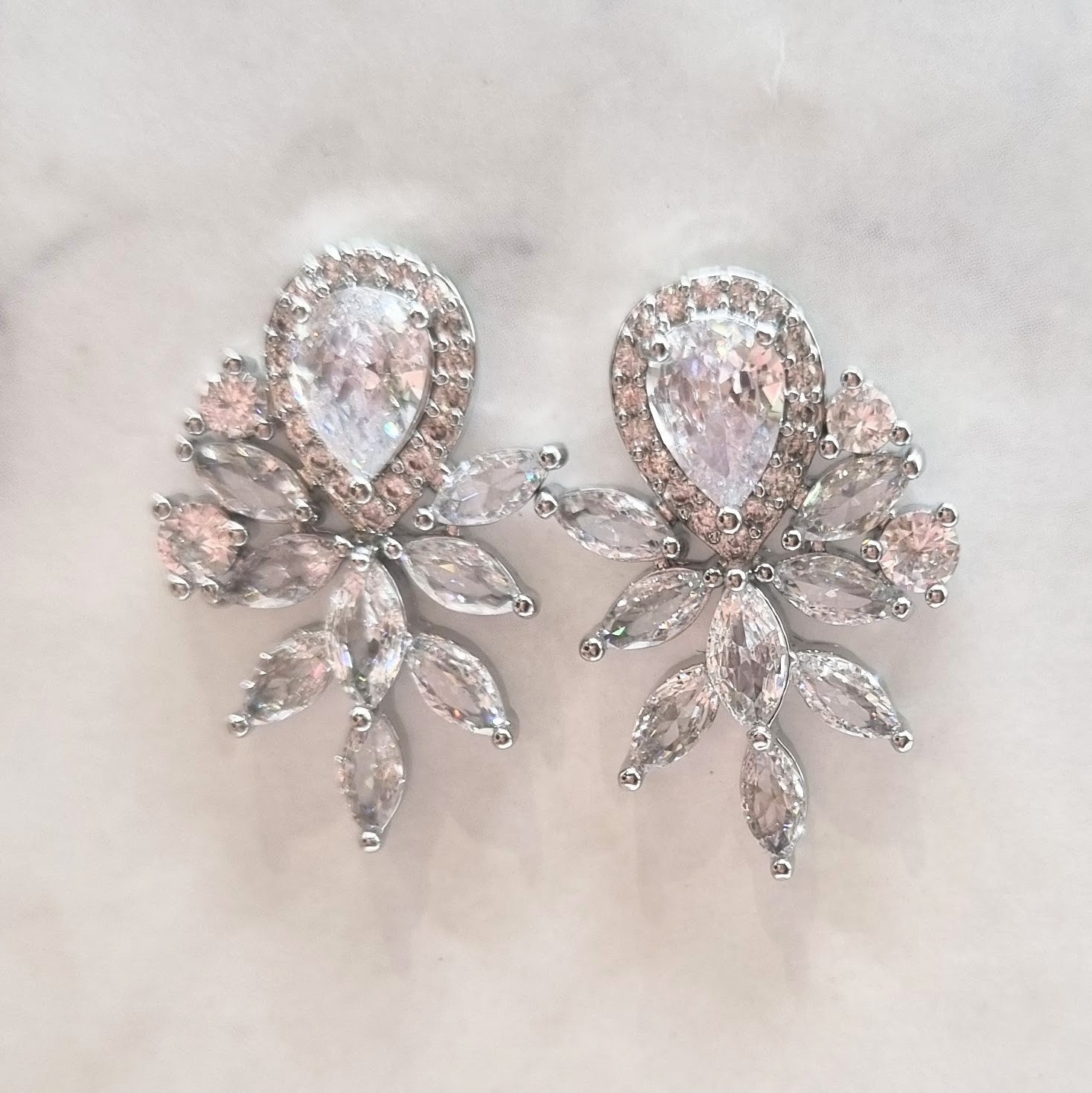 AP531 Aretes  Plateados  Hojas Y Gota