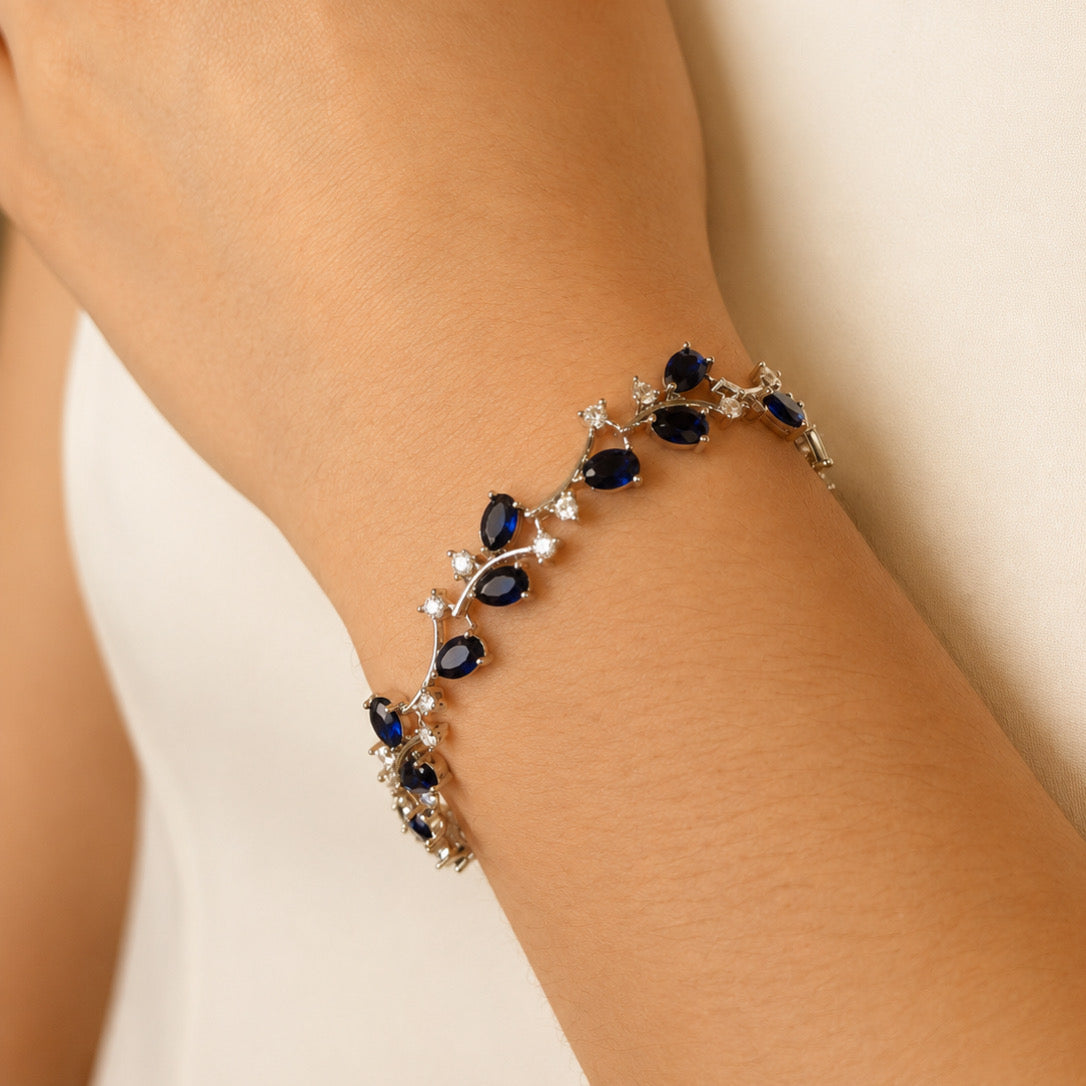 PP969 PULSERA PLATA HOJITAS AZULES