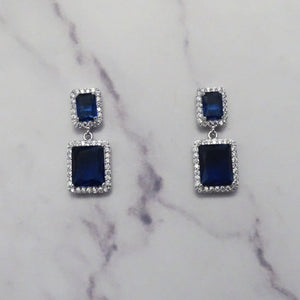 AP311 Aretes Plateados Doble Cuadro Azul