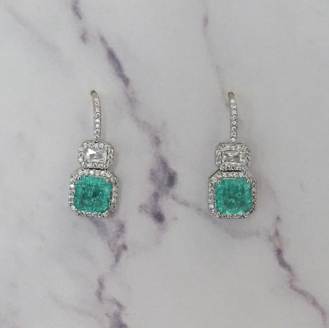 AP344 Aretes Plateados Gancho Aqua Cuadro