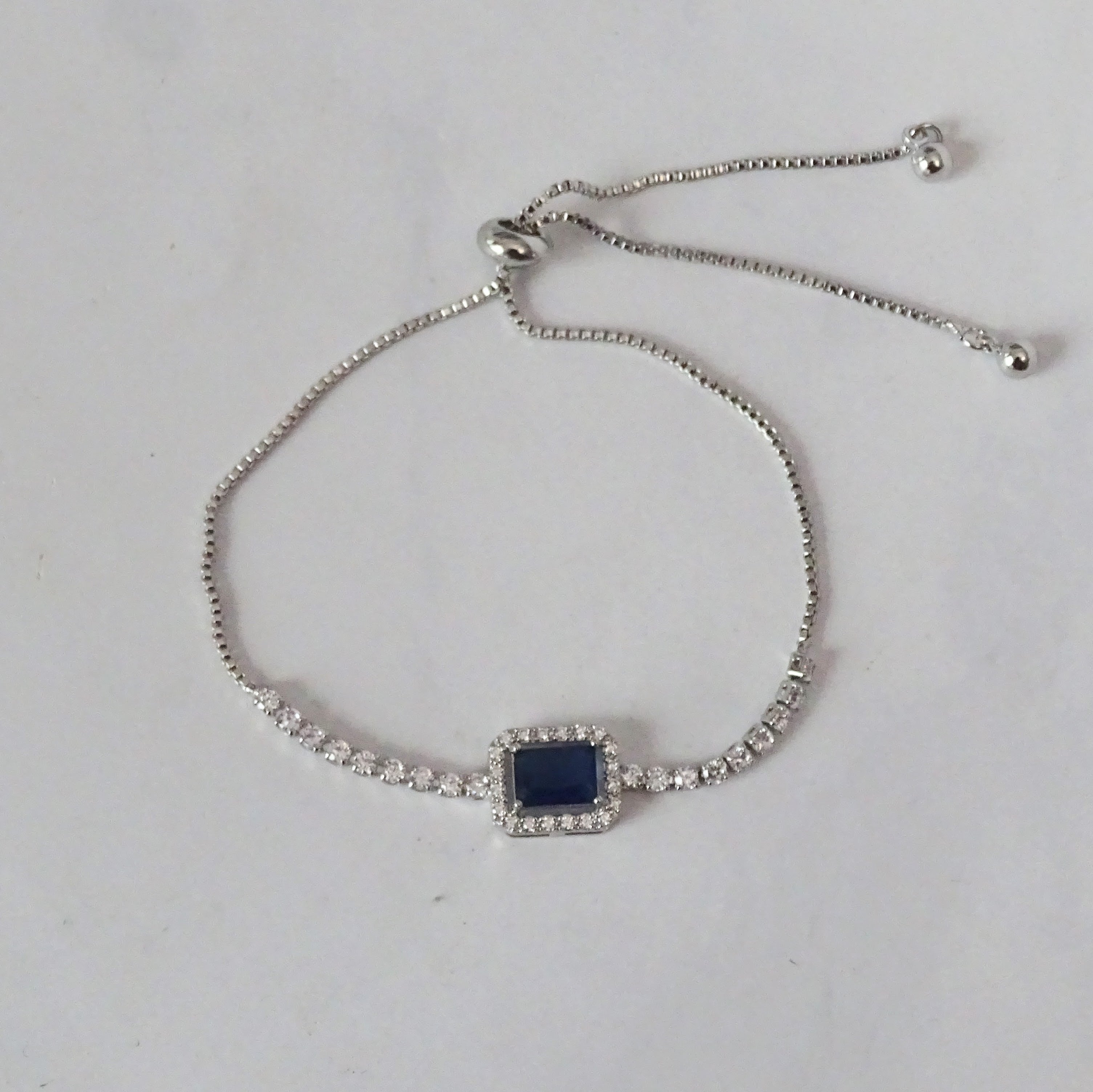 PP372 Pulsera Plateada Ajust Baguette Azul