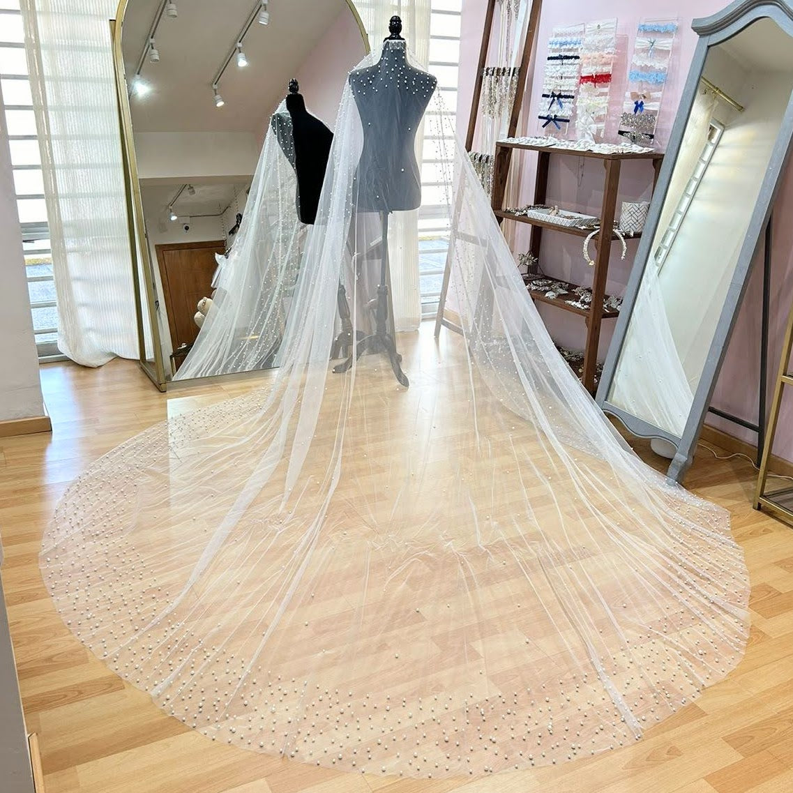 BOLONIA Velo Ivory 3.5 metros con Perlas