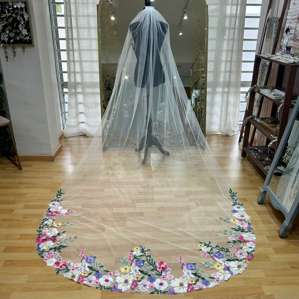 LINAI Velo ivory 3 mts con encaje floral en parte de abajo colores