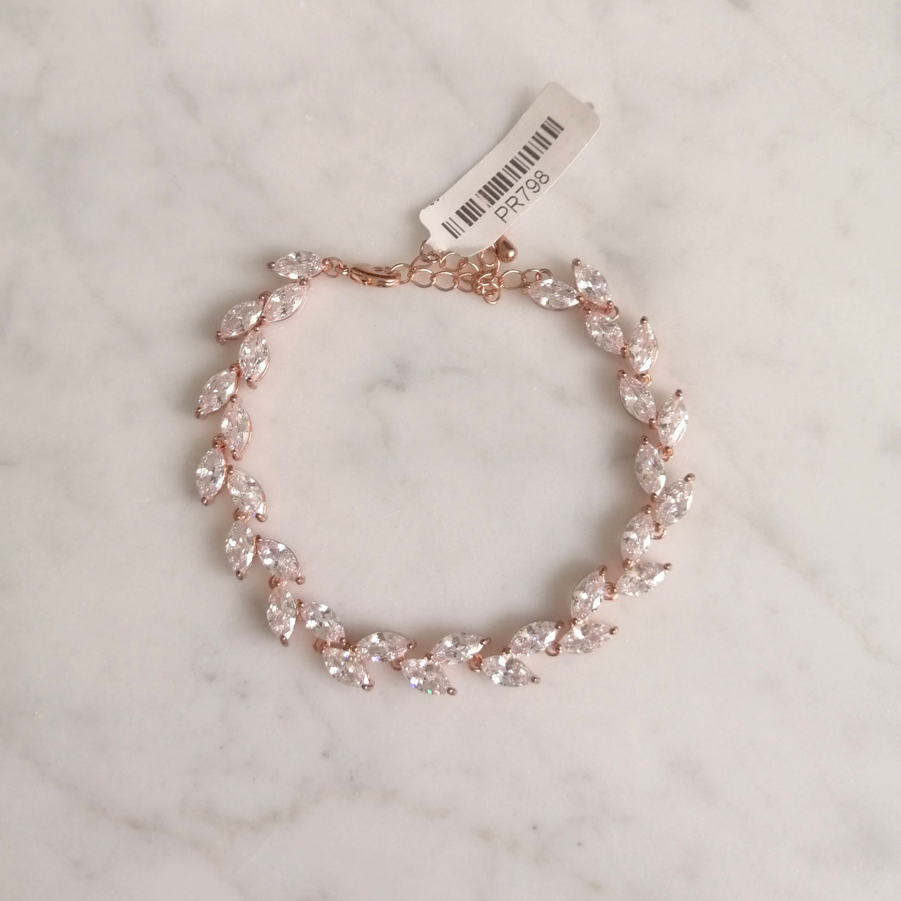PR798 Pulsera Rosa Hojitas con Cadena