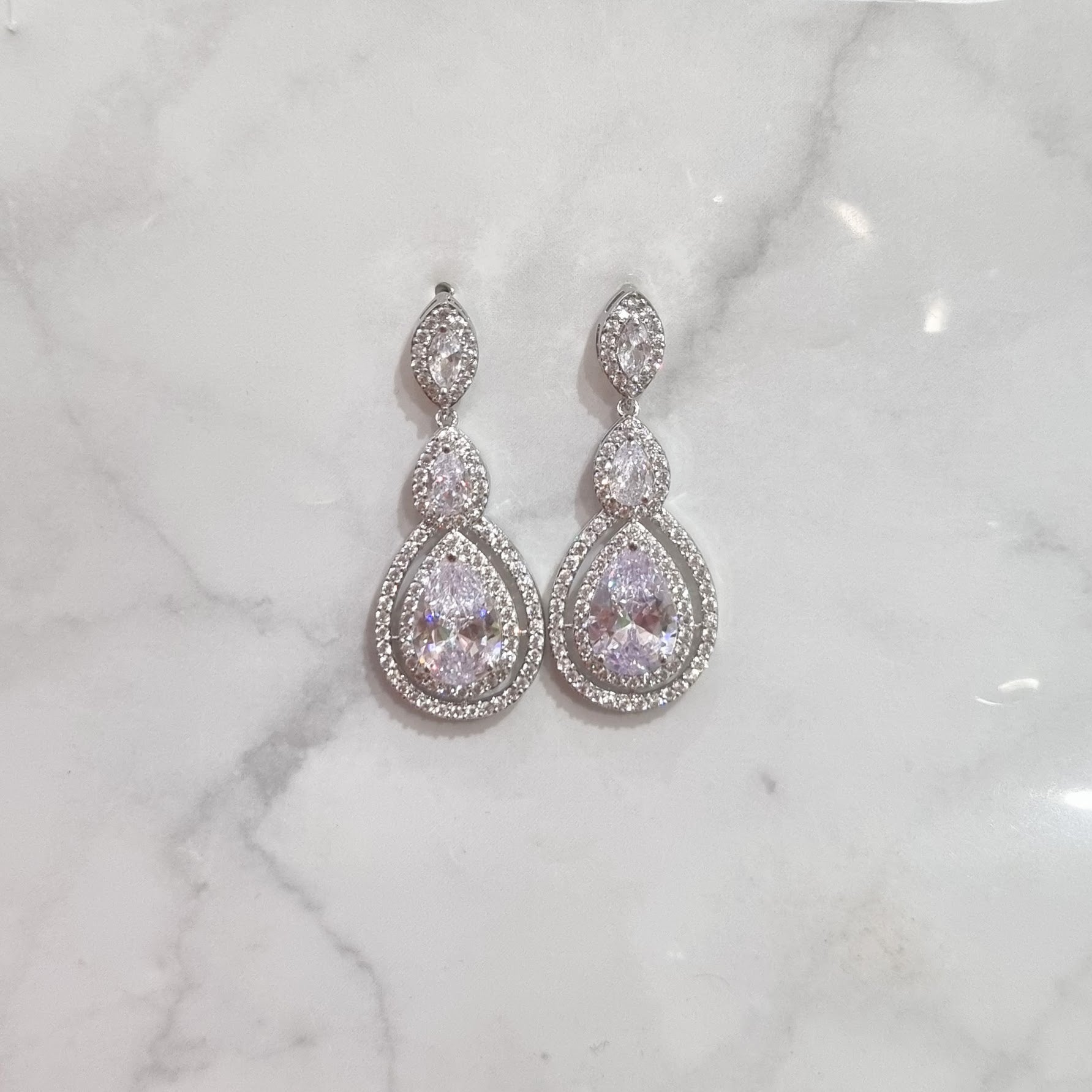 AP676 ARETES PLATEADOS GOTA DOBLE MARC COLGANTE