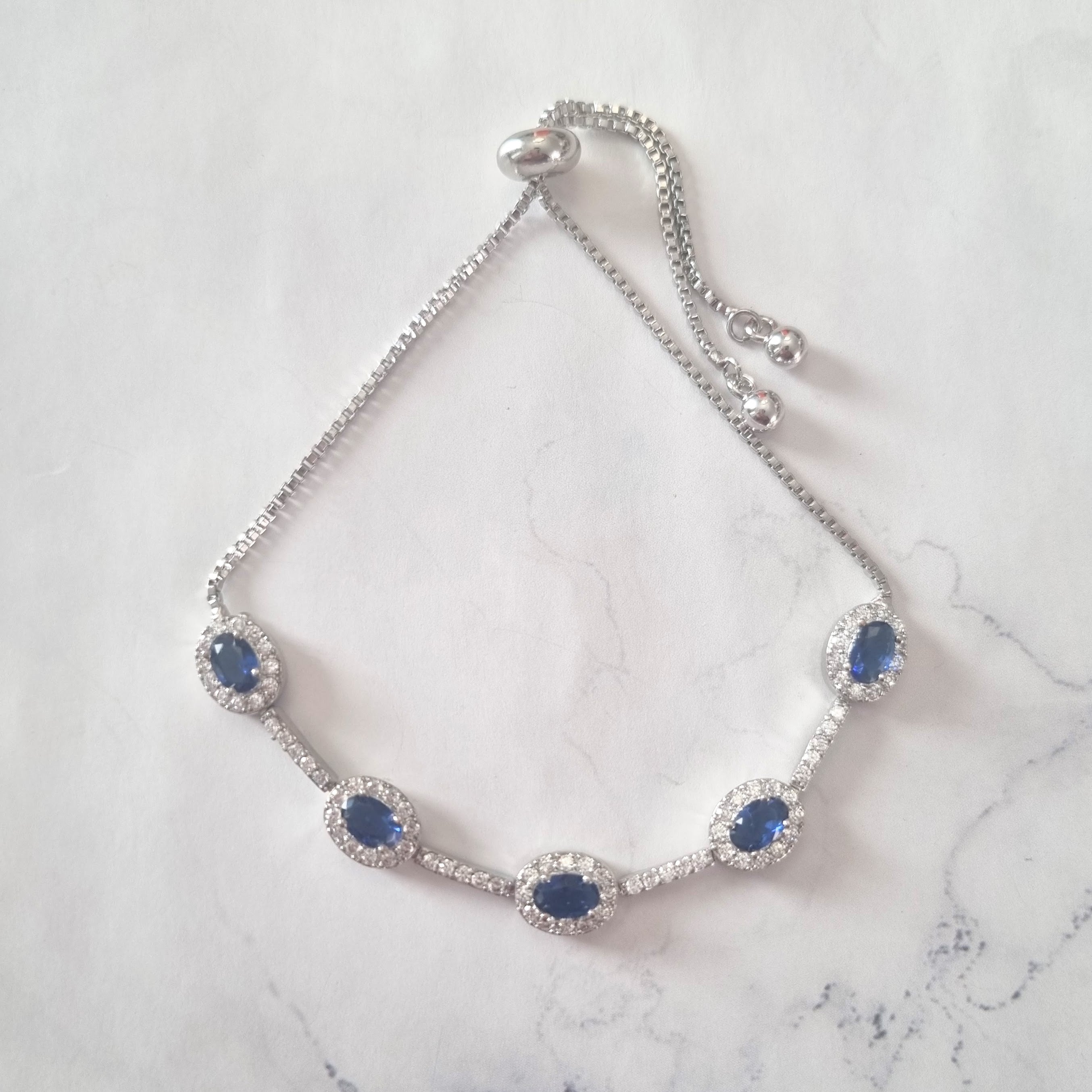 PP114 PULSERA PLATEADA OVALO CON AZUL