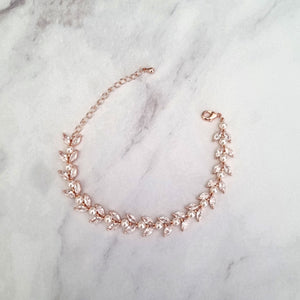 PR151 PULSERA ORO ROSA HOJITAS CON PERLAS