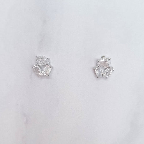 AP167 Aretes Plateados Ovalo, Marq y Gota Stud Mini