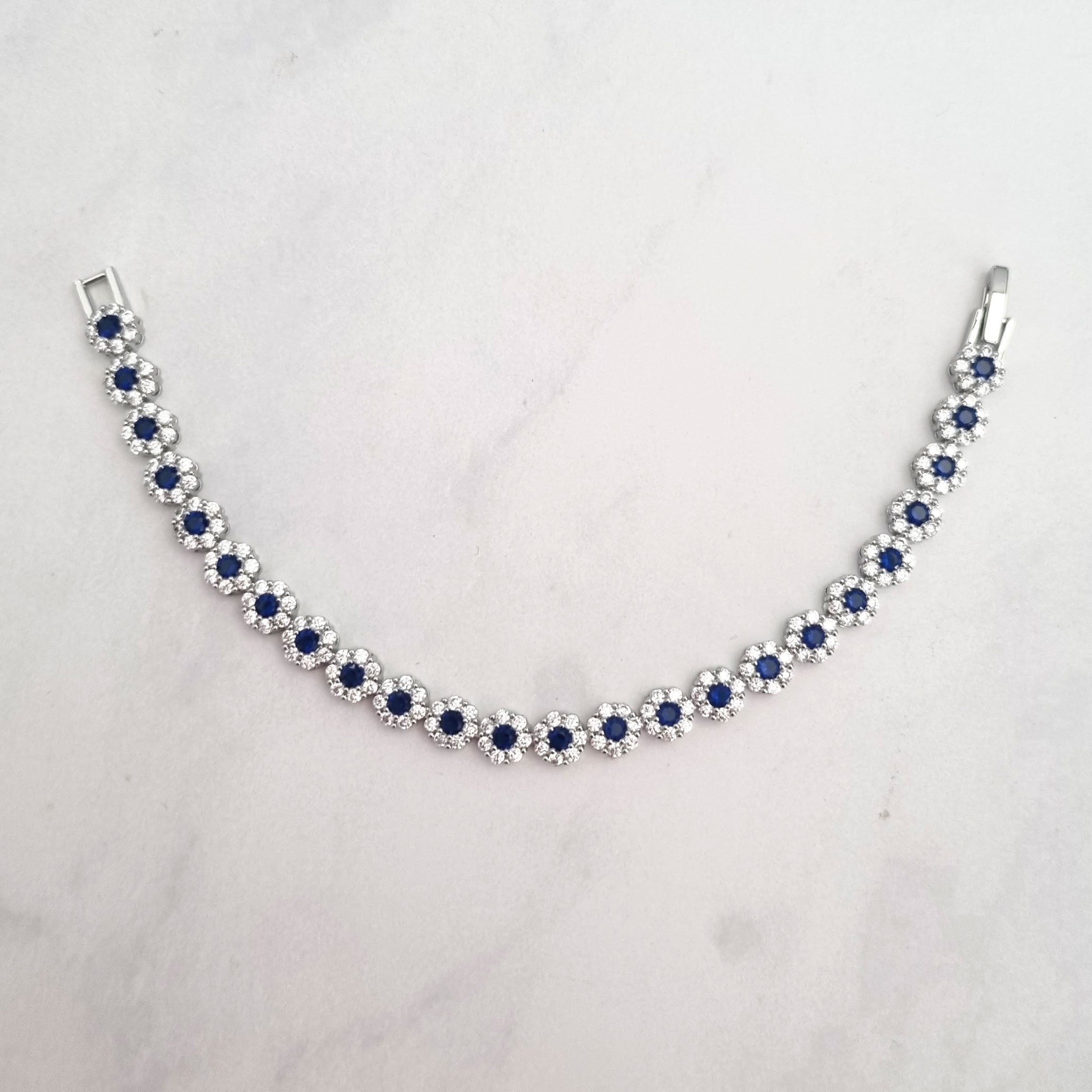 PP210 PULSERA PLATEADA FLOR CON AZUL