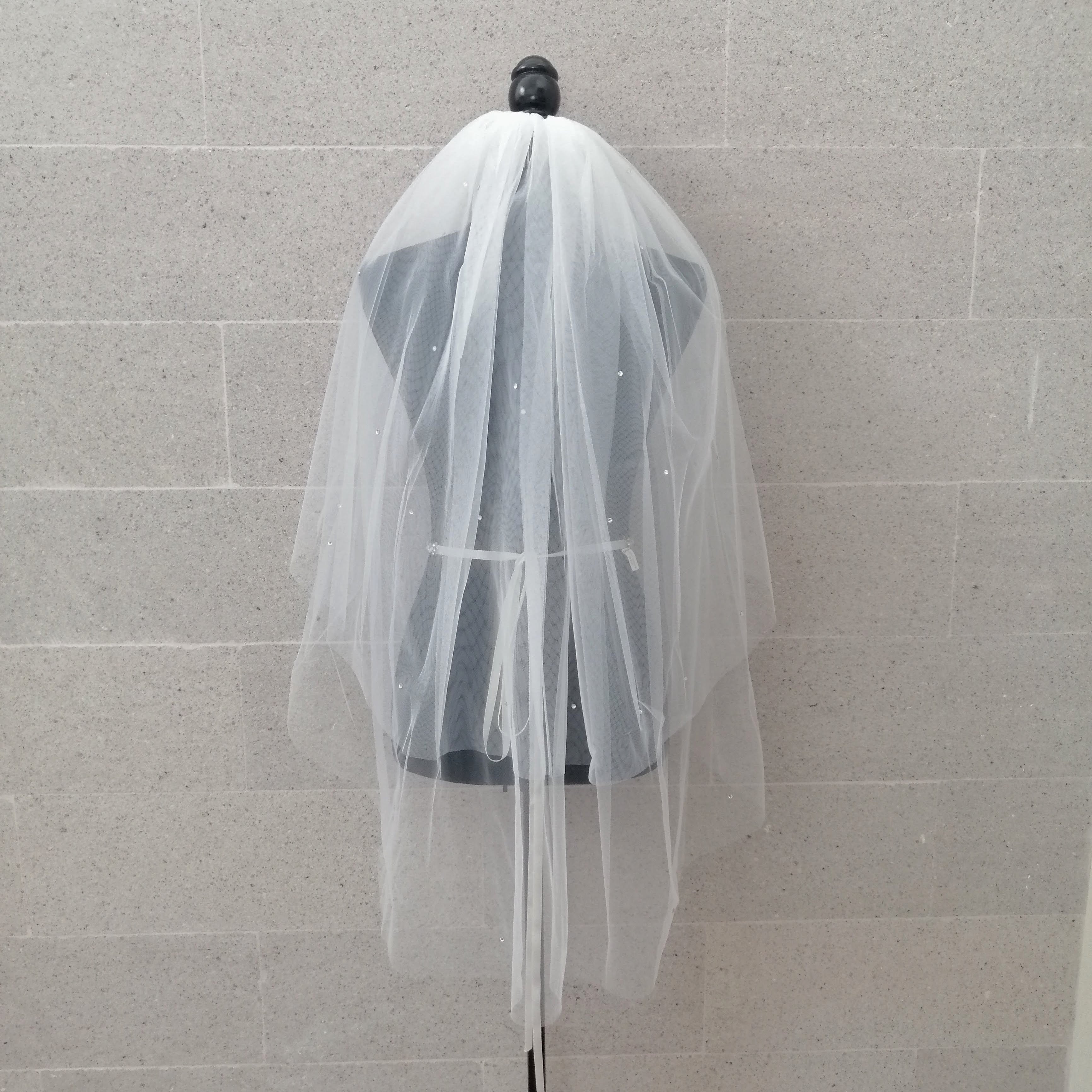 VB364 Velo Blanco Doble con Cristales Salteados 95 cm