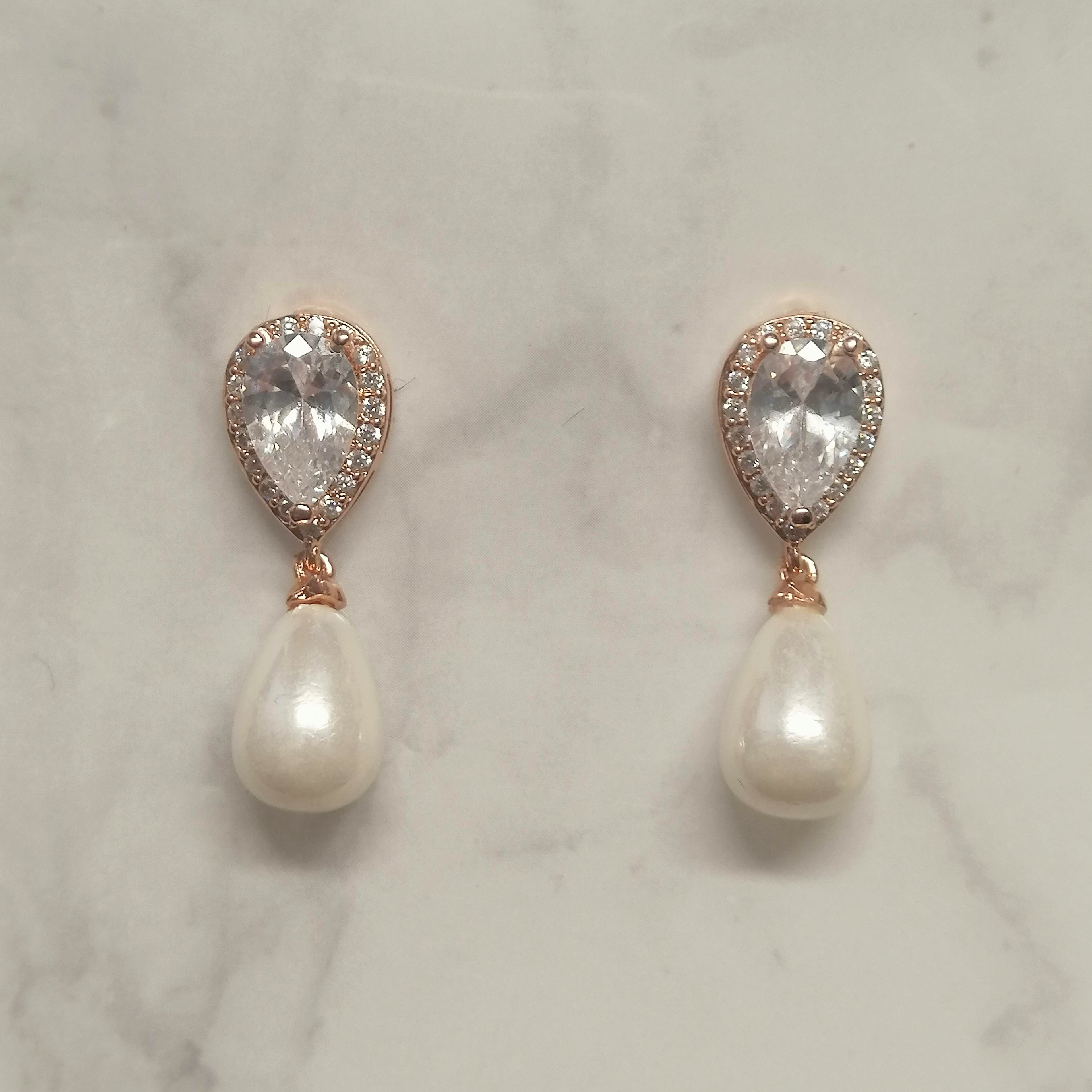 AR388 ARETES ROSA GOTA CON PERLA