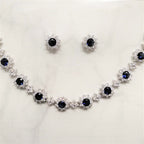 SP623 JUEGO PLATA CON FLORECITAS CON AZUL