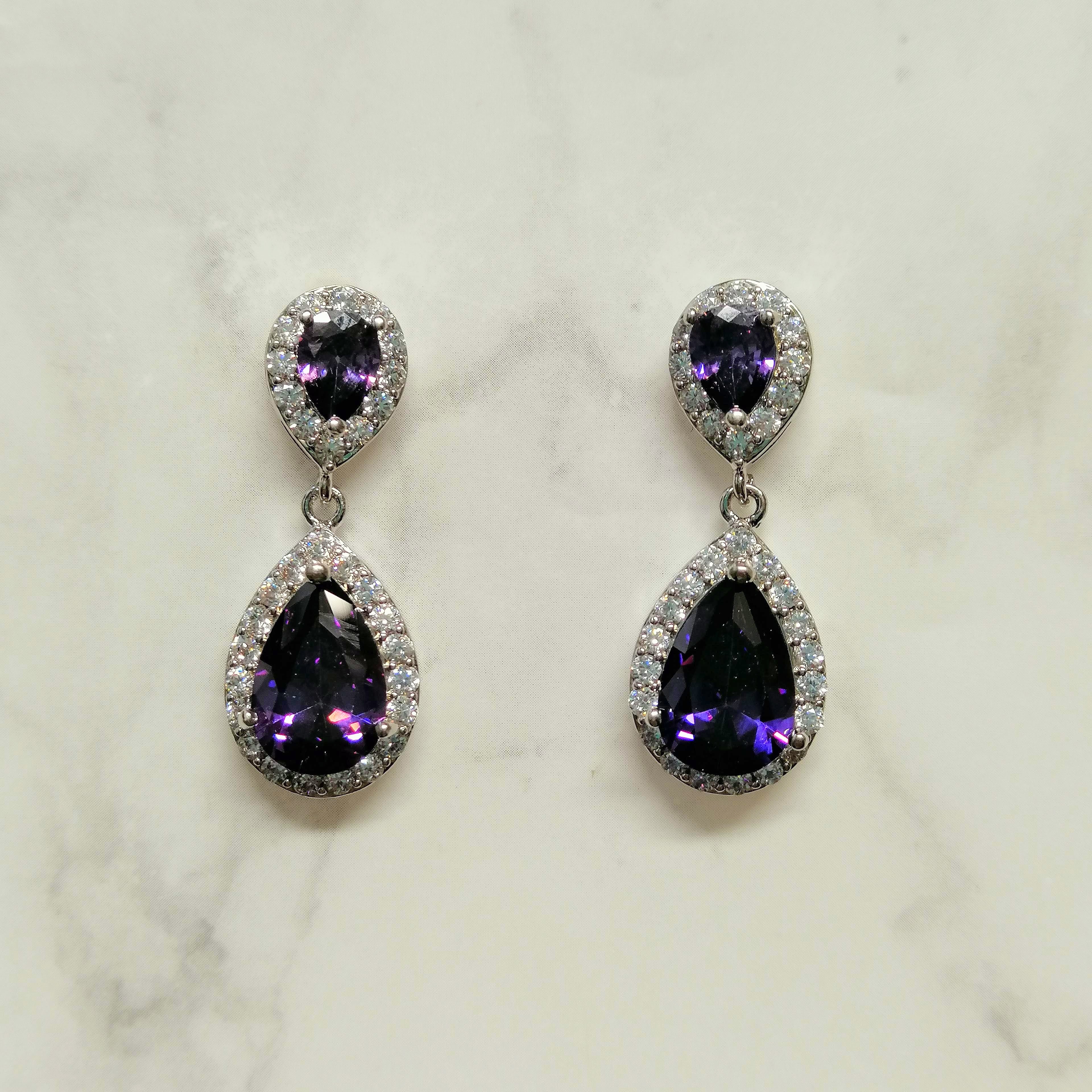 AP636 ARETES PLATA PETIT GOTA MORADO