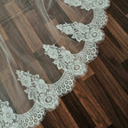 VI383 Velo Ivory 3 mts doble flores encaje delgado