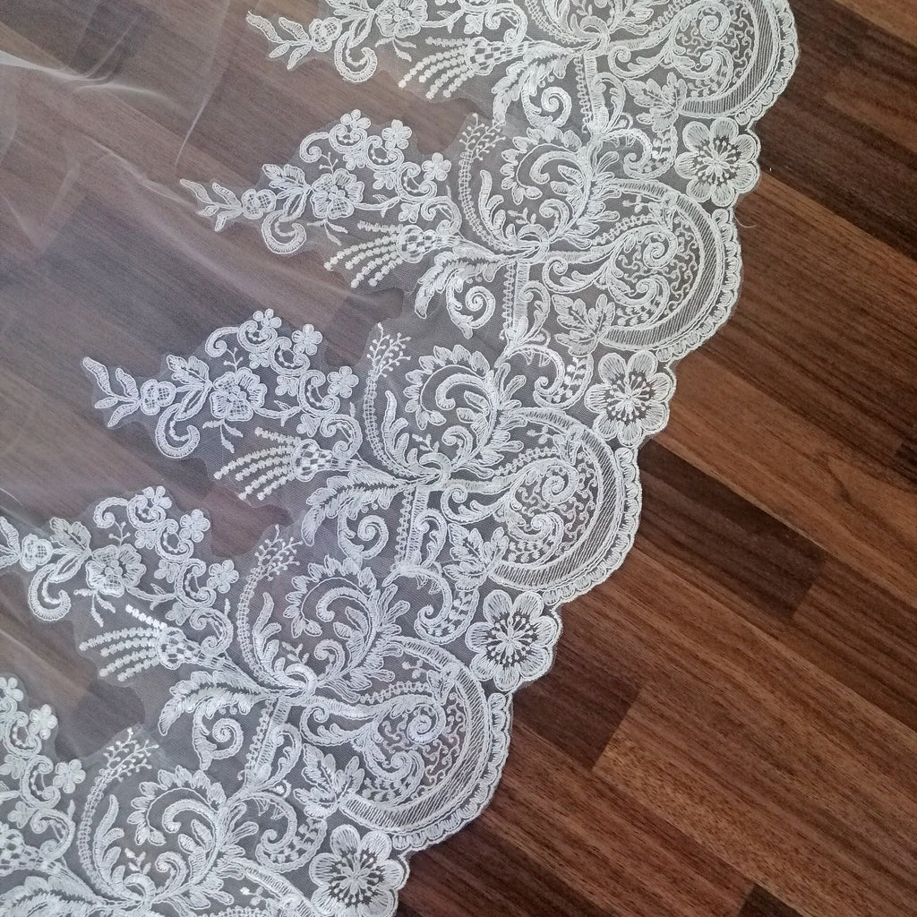 VB391 Velo Blanco 4 mts Encaje Grueso Completo