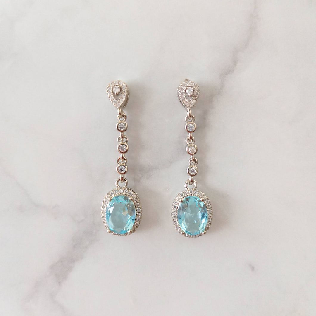 AP936 ARETES PLATEADOS  OVALO CELESTE COLGANTE