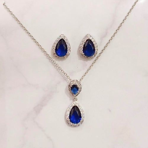 Juego Plateado Azul Gota y Petit