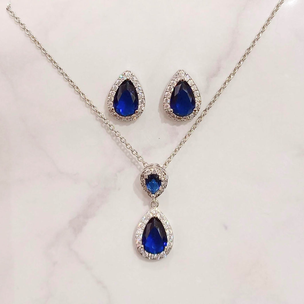 Juego Plateado Azul Gota y Petit