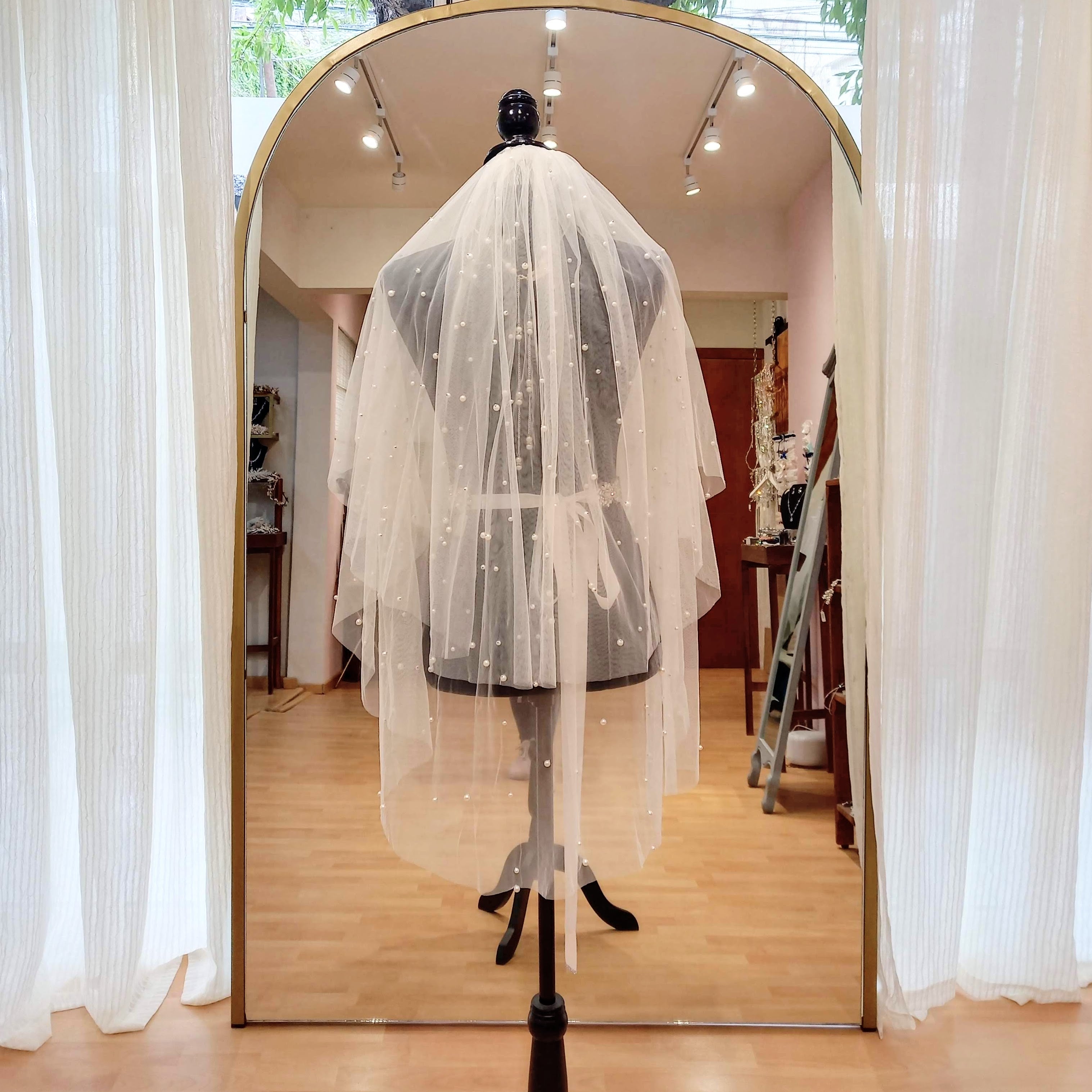 ANDALUCIA Velo Ivory Doble con Perlas 1 Metro