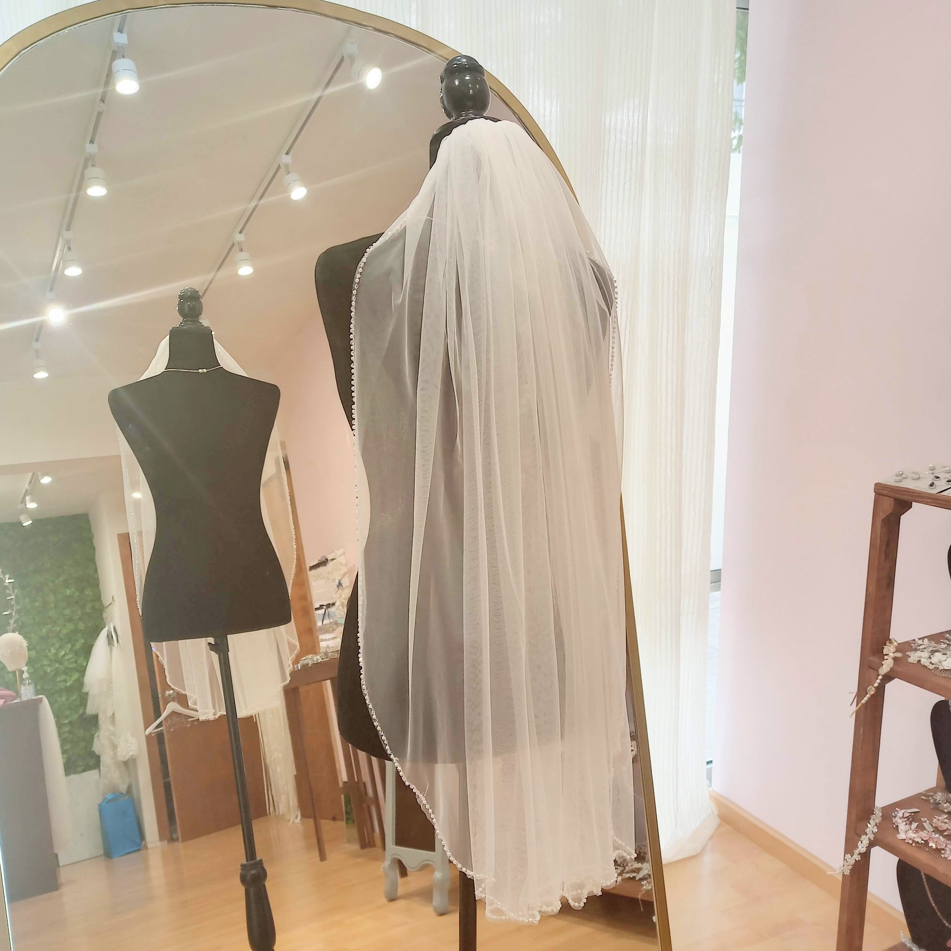 BUDAPEST Velo Ivory corto 90 cm con Cristales y Perlas