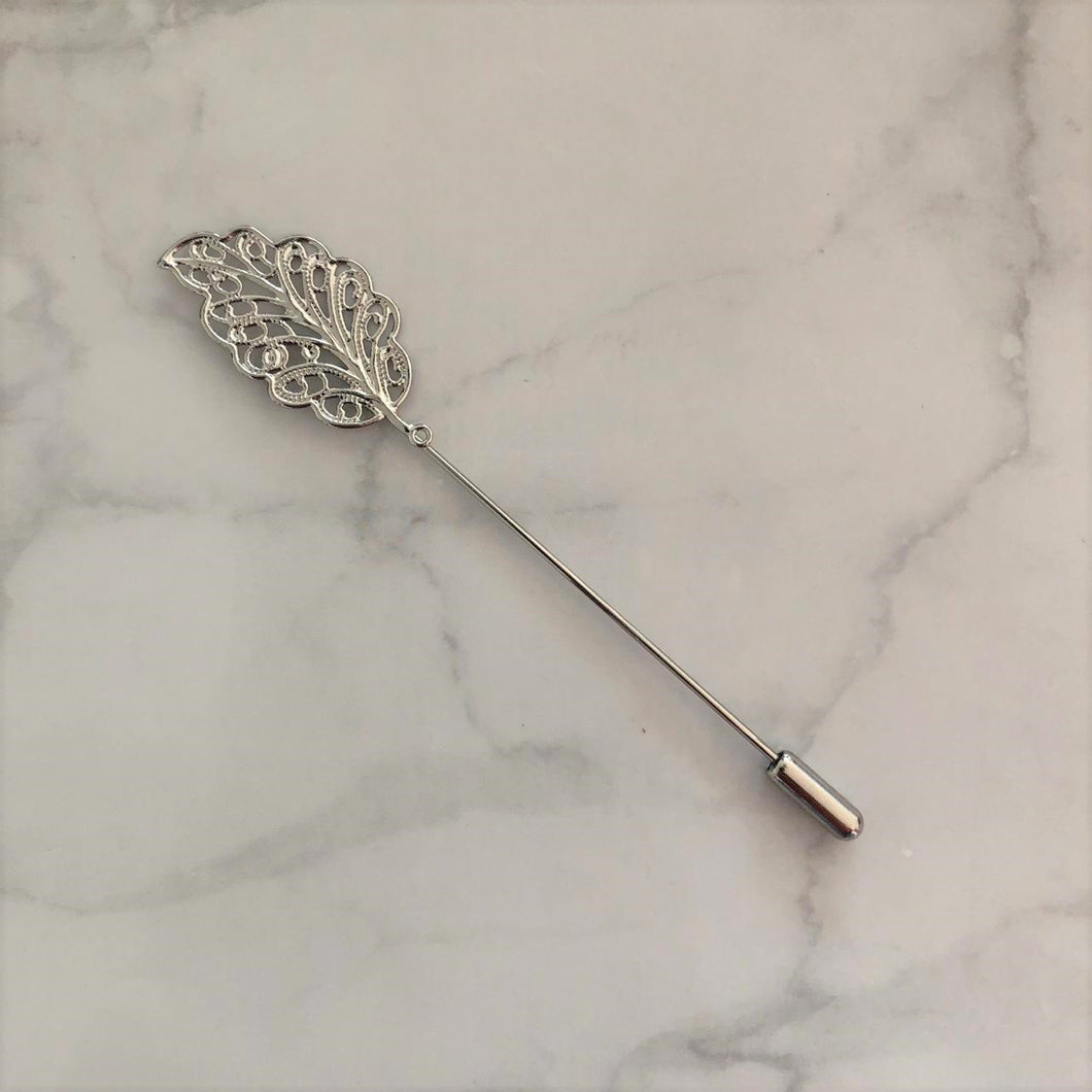 BP109 BOUTTONIERE PLATA FILIGRANA HOJA GAR